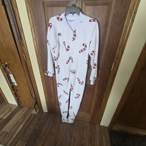 "Footed Pajamas" Cozy White Candy Cane Footie Pajamas -Soft - XS - NWOT